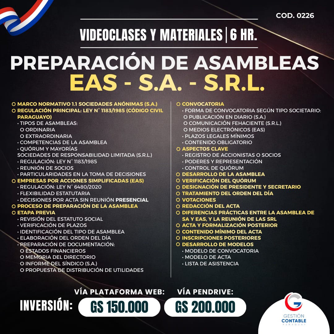 𝗣𝗥𝗘𝗣𝗔𝗥𝗔𝗖𝗜𝗢́𝗡 𝗗𝗘 𝗔𝗦𝗔𝗠𝗕𝗟𝗘𝗔𝗦 𝟮𝟬𝟮𝟲  𝗘𝗔𝗦 · 𝗦.𝗔. · 𝗦.𝗥.𝗟.6️⃣ 𝐇𝐒 𝐃𝐄 𝐕𝐈𝐃𝐄𝐎 𝐂𝐋𝐀𝐒𝐄𝐒 & 𝐌𝐀𝐓𝐄𝐑𝐈𝐀𝐋𝐄𝐒