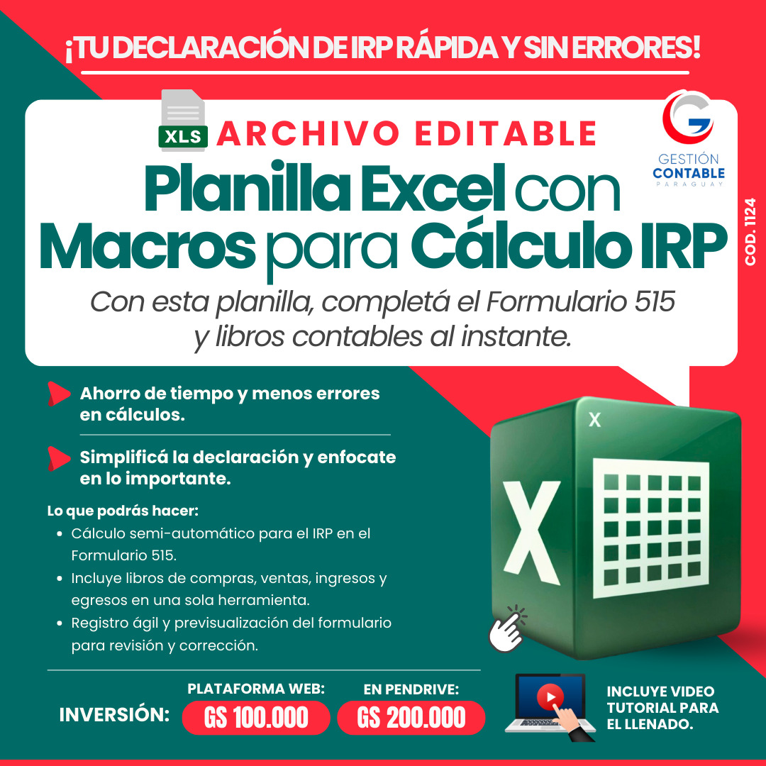 𝐏𝐋𝐀𝐍𝐈𝐋𝐋𝐀 𝐄𝐗𝐂𝐄𝐋 𝐂𝐎𝐍 𝐌𝐀𝐂𝐑𝐎𝐒 𝐏𝐀𝐑𝐀 𝐂𝐀́𝐋𝐂𝐔𝐋𝐎 𝐃𝐄 𝐈𝐑𝐏-𝐒𝐏 (𝐅𝐎𝐑𝐌𝐔𝐋𝐀𝐑𝐈𝐎 𝐍°𝟓𝟏𝟓)