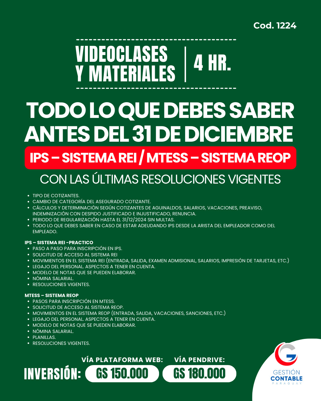 𝐕𝐈𝐃𝐄𝐎 𝐂𝐋𝐀𝐒𝐄𝐒 & 𝐌𝐀𝐓𝐄𝐑𝐈𝐀𝐋𝐄𝐒  4️⃣ horas    𝗧𝗼𝗱𝗼 𝗹𝗼 𝗾𝘂𝗲 𝗱𝗲𝗯𝗲𝘀 𝘀𝗮𝗯𝗲𝗿 𝗮𝗻𝘁𝗲𝘀 𝗱𝗲𝗹 𝟯𝟭 𝗱𝗲 𝗱𝗶𝗰𝗶𝗲𝗺𝗯𝗿𝗲 𝘀𝗼𝗯𝗿𝗲 𝗜𝗣𝗦 – 𝗦𝗜𝗦𝗧𝗘𝗠𝗔 𝗥𝗘𝗜 / 𝗠𝗧𝗘𝗦𝗦 – 𝗦𝗜𝗦𝗧𝗘𝗠𝗔 𝗥𝗘𝗢𝗣